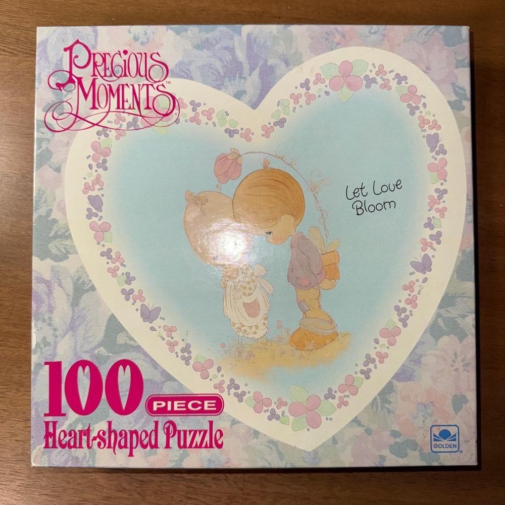 Precious Moments Let Love Bloom 100 Piece Heart Shaped Jigsaw Puzzle Vintage